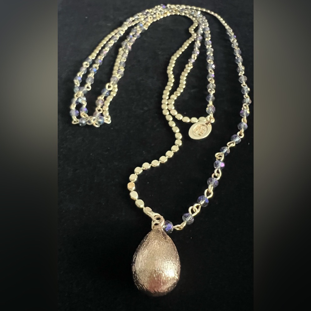 Gold Cake Gold & Crystal Double Chain Pendant Teardrop Necklace